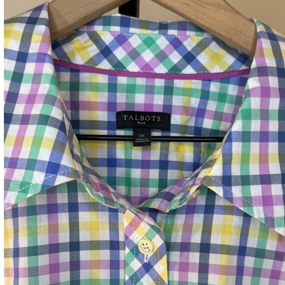 Talbots Plus Multicolor Gingham Button-Down Shirt – Size 1X-100% Cotton - Picture 2 of 11